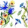 Орнамент цветочный голубой акварелью