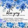 Синий, серый акварель цветок клипарт
